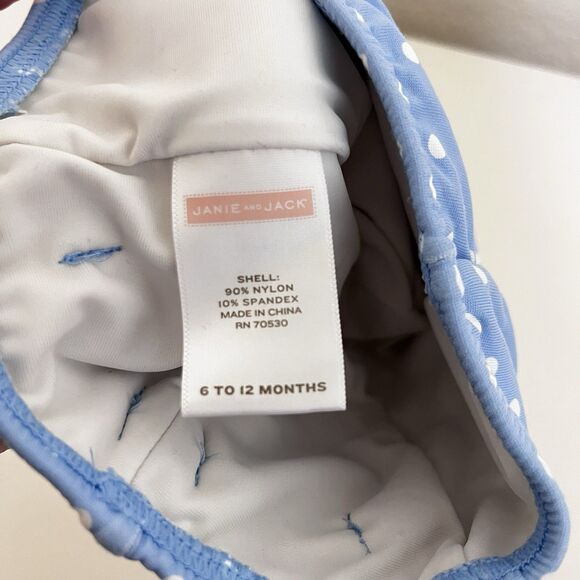 Janie and Jack Blue with White Polka Dots Bow Swim Cap Baby Girls SZ 6-12 Months - Picture 7 of 7